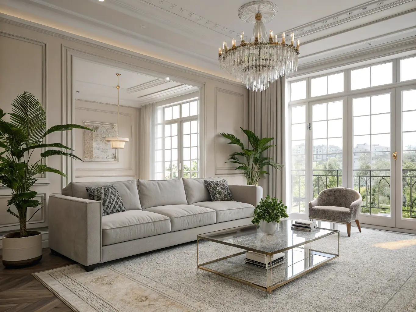 A beautifully staged living room in a vacation rental property managed by Rampart, showcasing a clean and inviting space with modern decor.